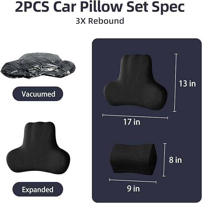 Car Neck & Lumbar Pillow Set for Tesla Model Y, Soft Memory Foam Headrest & Back Cushion, Ergonomic Comfortable Seat Support, Sleeping, Driving, Travel, Office, Gaming, Relaxing Accessories