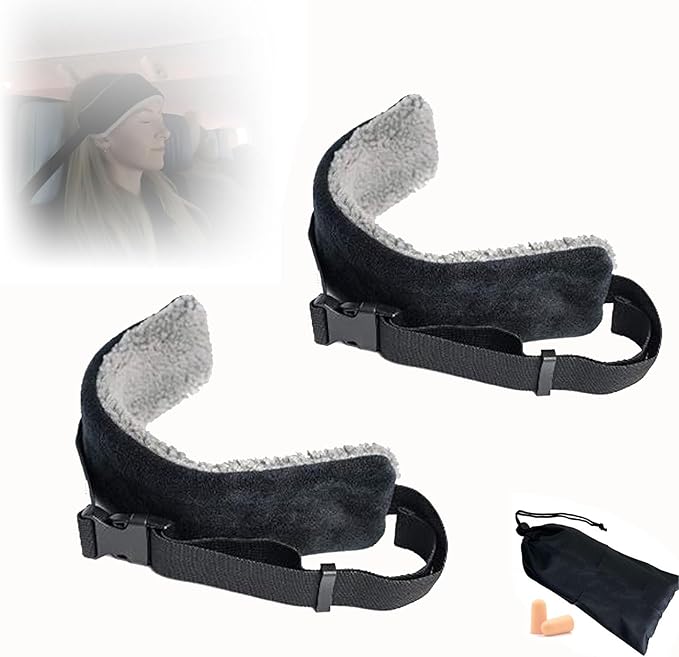 2PCS Travel Pillow with Travel Pillows for Airplanes and Airplane Head Strap, Compact and Comfortable Upright Plane Pillows That Prevents Head from Shaking While Traveling in Cars and Air