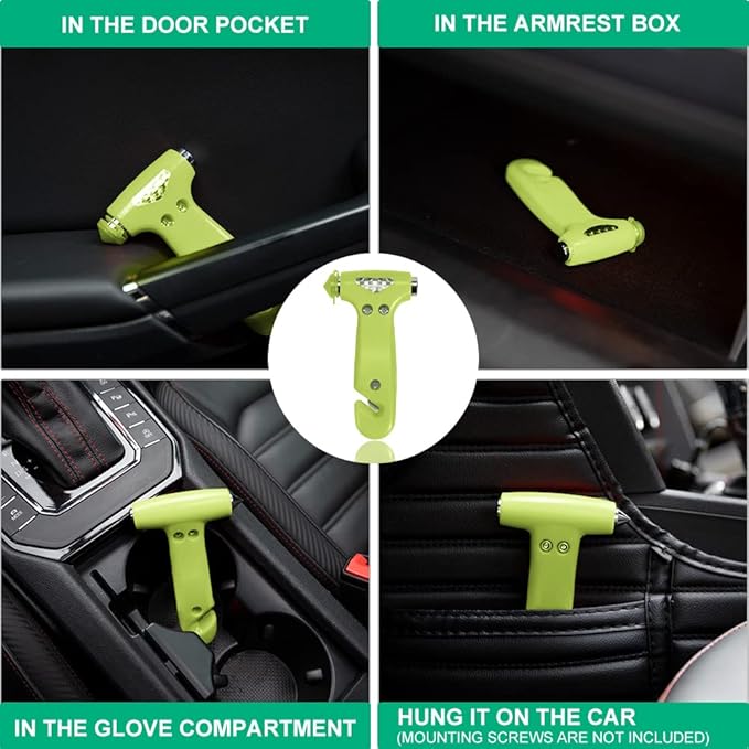 2-Pack Car Safety Hammer, Auto Emergency Escape Hammer with Window Breaker and Seat Belt Cutter, Emergency Escape Tool for Car Accidents, Glow in The Dark