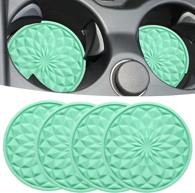 Car Cup Coaster, Universal Automotive Waterproof Non-Slip Cup Holders Sift-Proof Spill Holder Car Interior Accessories 4 Pack Mint Green