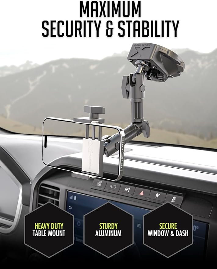 Bracketron HD Phone Dock PRO Dash and Window Metal Clamp Mount, Phone Holder for Car, Universal Phone Mount for Phones up to 3.5 Inches Wide