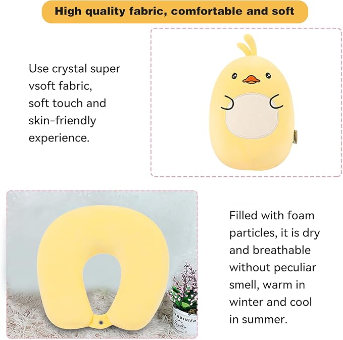 Kids Travel Pillow - 2-in-1 Deformable Kids Neck Pillow for Traveling, Soft U-Shaped Pillow with Adorable Animal Design, Comfy Sleep and Play, Ideal for Airplanes and Cars - Yellow Duck