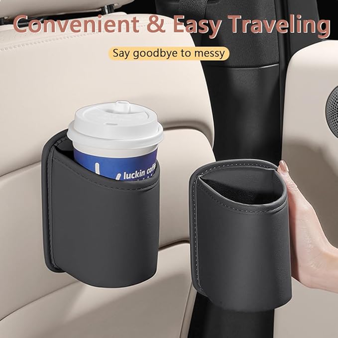 LECART 2 PCS Large Cup Holder for Car Door, Clip On Bottle Holder with Scratch Resistant Leather, Universal Fit Storage Organizer Accessories for Back Seat, Water Cup, Big Drinks, Beverages, Black