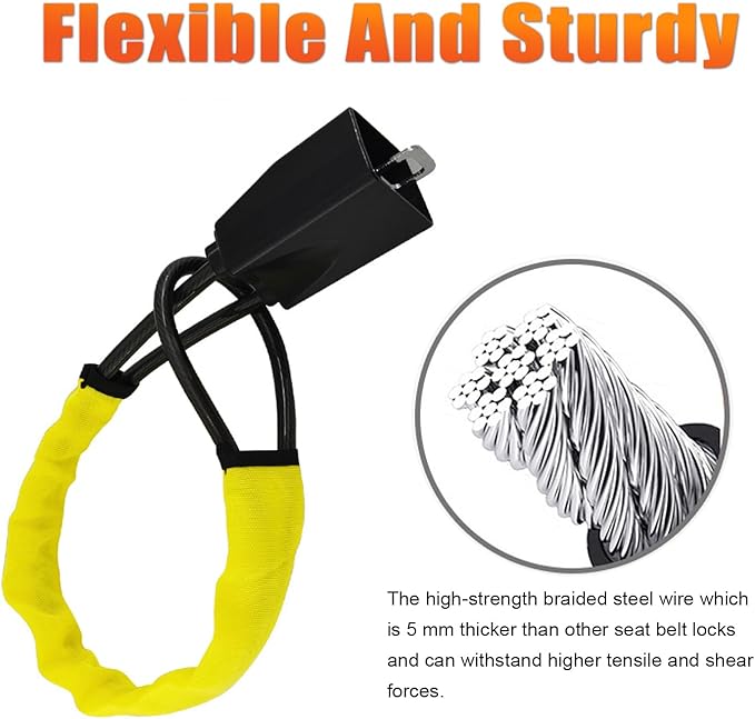 DualGuard Car Steering Wheel & Seat Belt Lock - 17" Universal Anti-Theft Device for Vehicles, SUVs, Golf Carts | Compact & Lightweight Security Lock with Multi-Function Keys (Yellow)