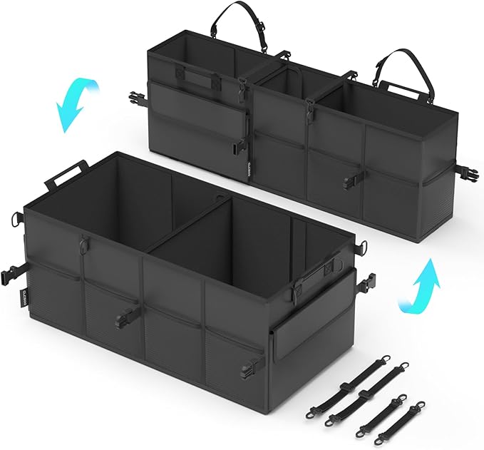 Car Trunk Organizer for SUV 60L Backseat Car Organizer Back Seat Large Storage Trunk Compartment Collapsible Car Caddy Heavy Duty Truck Storage Bin w/6 Pockets Adjustable Straps Cargo Van Jeep Sedan