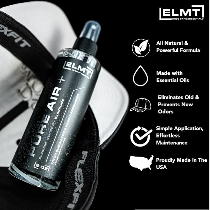 Blackline ELMT Hat Cleaning Kit — Quick-drying, US-Made, Cleans 50+ Hats — Hat Cleaner for Baseball Caps of all Materials Cotton, Wool, Leather, Felt and more (8oz Solution, Deodorizer, Towel & Brush)
