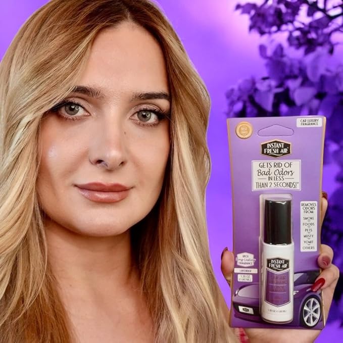 2-Pack: Dual-Action CAR AIR Freshener Lavender - Instantly Eliminates Odors from Smoke, Food, Pets, Must and more in 2 Seconds, For Commuters, Pet Owners, Rideshare Drivers,1.35 Oz - INSTANT FRESH AIR