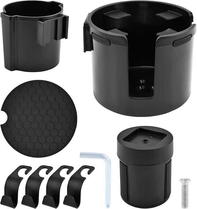 1 Pack Car Cup Holder Expander 2 in 1 Adapter with Expandable Base, Car-Seat Headrest Hook 4 Pack Hanger Storage Organizer fit Universal Vehicle Car