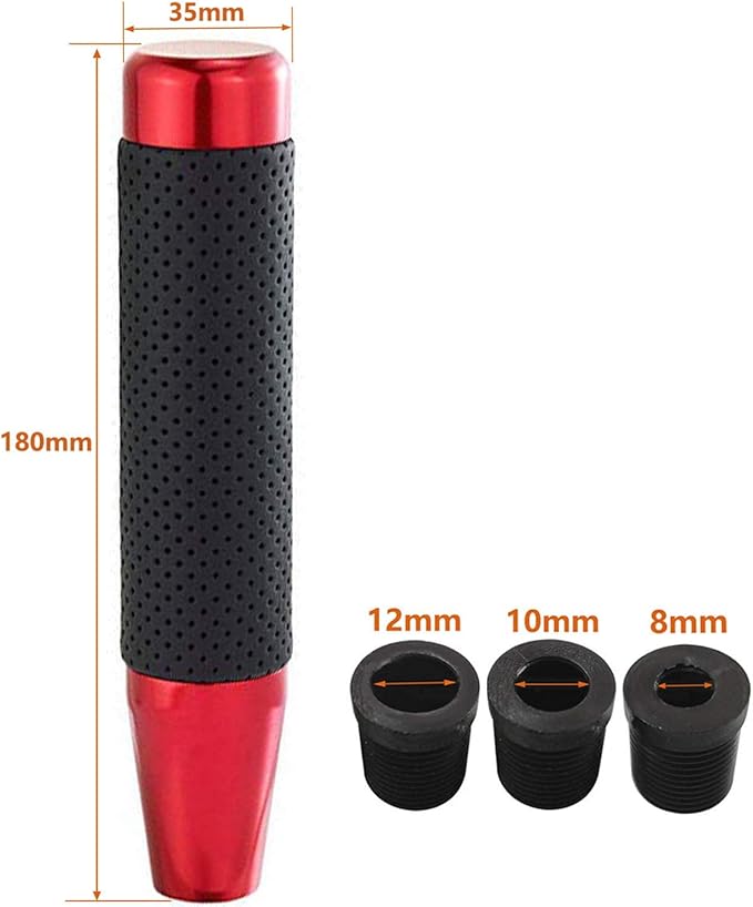 Lunsom Metal Gear Shifter Knob Leather Aluminum Alloy Long Stick Shift Handle Shifting Lever Head Fit Most Manual Transmission Car (Red)