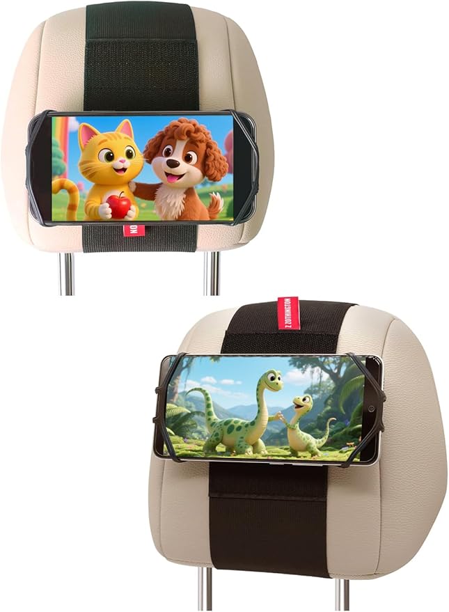 Silicone Car Phone Holder, Adjustable Phone Headrest Mount Compatible with iPhone 17 16 15 14 Pro Max, Samsung Galaxy S25, S25 Ultra and other 3.5 - 7 Inch Cell Phones for Kids in Back Seats - 2 Pack