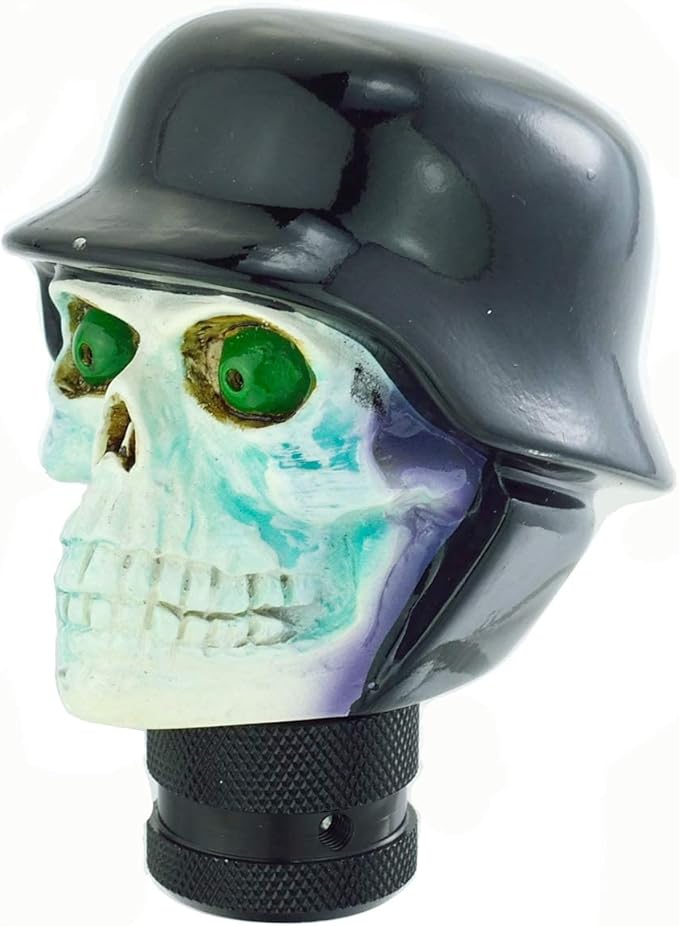 Lunsom Skull Gear Shifter Knob, Soldier Car Shift Stick Handle Shifting Head Transmission Fit Most Automatic Manual Vehicle (Black&White)