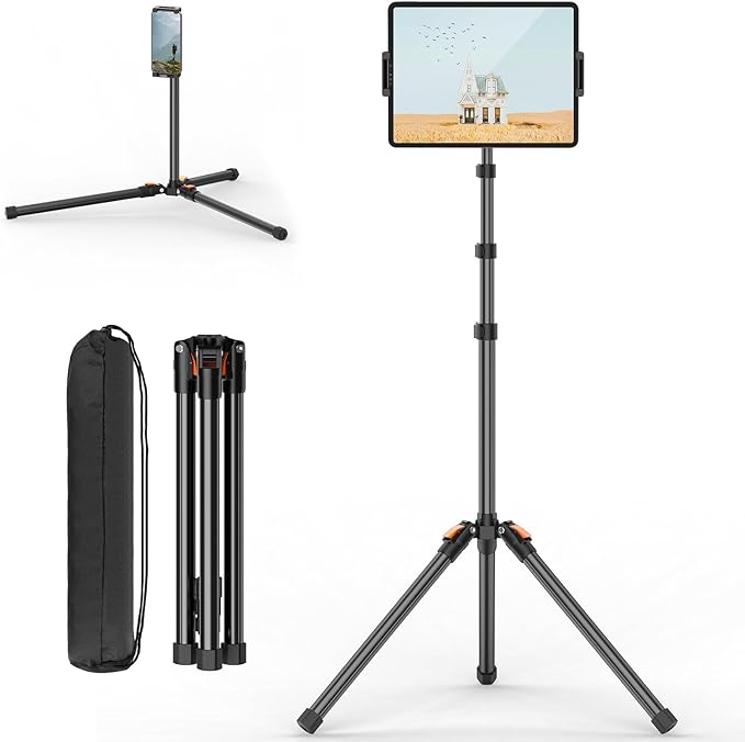 XXZU 72in Tablet Floor Stand Tripod,Tablet Stand Floor with 360° Ball Head,Height Adjustable Floor Stand Holder with Case,Tall Tripod for Phone/Music/Stream/Recording and All 4.7-13” Devices