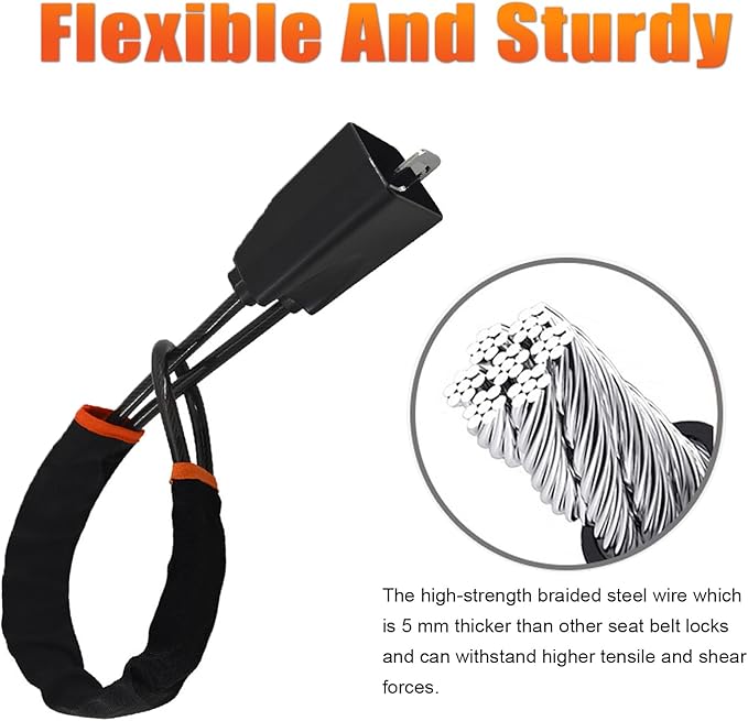 DualGuard Car Steering Wheel & Seat Belt Lock - 17" Universal Anti-Theft Device for Vehicles, SUVs, Golf Carts | Compact & Lightweight Security Lock with Multi-Function Keys (Black)