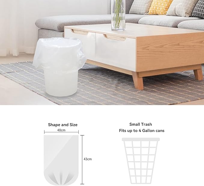 1.5 Gallon Trash Bags, 130 Count, Small Garbage Bags, No Flaps/Ties, 40x43cm, 2.6g/pcs, Unscented, White