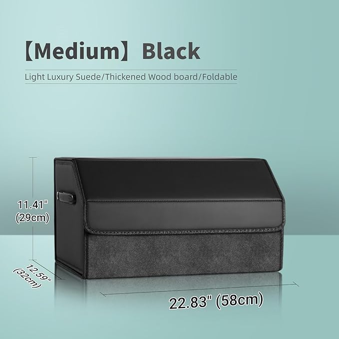 Trunk Organizer for Car, Leather Storage Box with Lid, Foldable Trunk Organizer for SUV, Waterproof Cargo Storage Box Collapsible and Adjustable with Magnetic Lock (Black)
