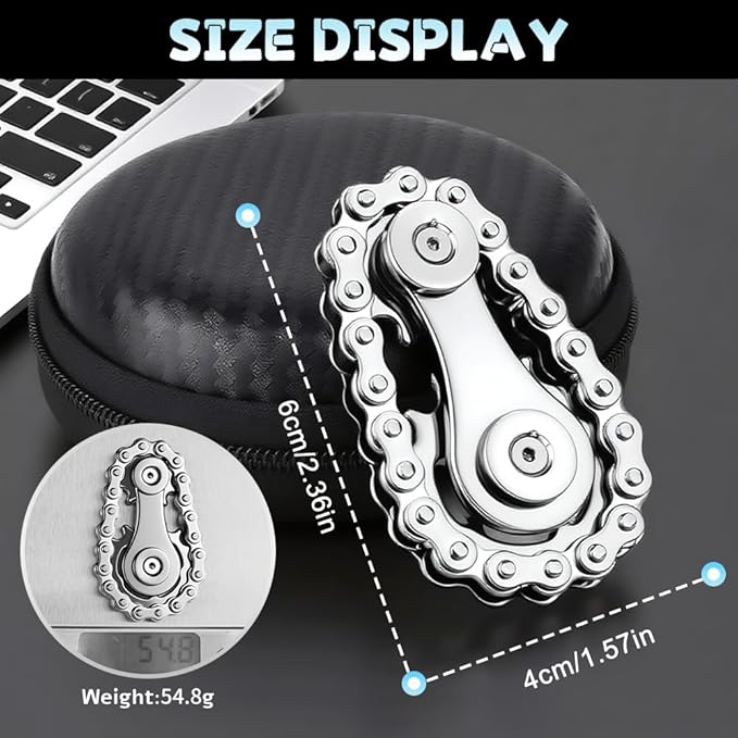 Sprocket Fidgets Chain Toys, Metal Bike Chain Gear Fidget Spinner for Adults Kids, Hand Roller Strengthener for Boy Man, EDC Novelty Stress Relief Toys, Cool Birthday Present Party Favor(Silver)