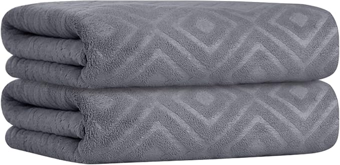 JML Microfiber Bath Towels, Large Bath Towel, 2 Pack 30" x 60", Oversized, Soft, Super Absorbent,Fast Drying, Perfect for Shower, Sauna,Gym, Sports,Travel, Fitness, Yoga - Grey Diamond Pattern