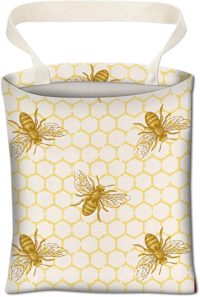 Car Trash Can, Cute Car Trash Bag, Hanging Car Organizer and Storage Bag, Trash Bin for Car Accessories, Vehicle, Travelling, Camping Cute Yellow Bees Honey