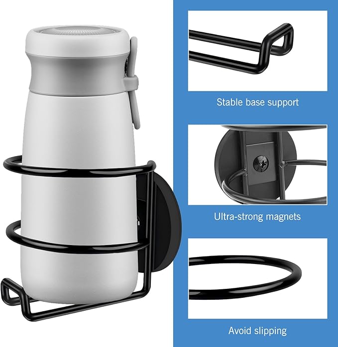 Universal Metal Cup Holder, Fashion Minimalist Ring Cup Holder, Magnetic Installation No Drilling Required, for Most Cars, Boats, RVs,Trucks,Tractor (Black)