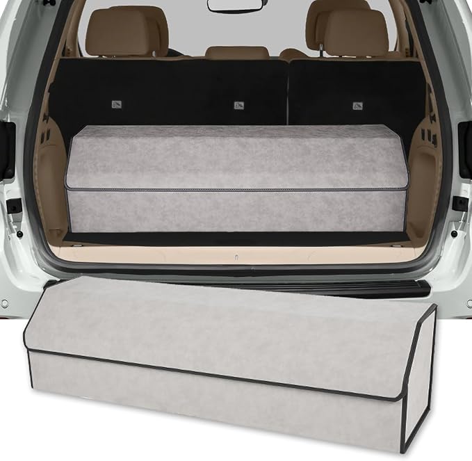 Trunk Organizer for Jeep Grand Cherokee 2021-2025 - Gray Alcantara Leather Storage Box, Tailored Precision, Maximize Your Storage, Large Foldable Trunk Organizer Boxs with 3 Compartment
