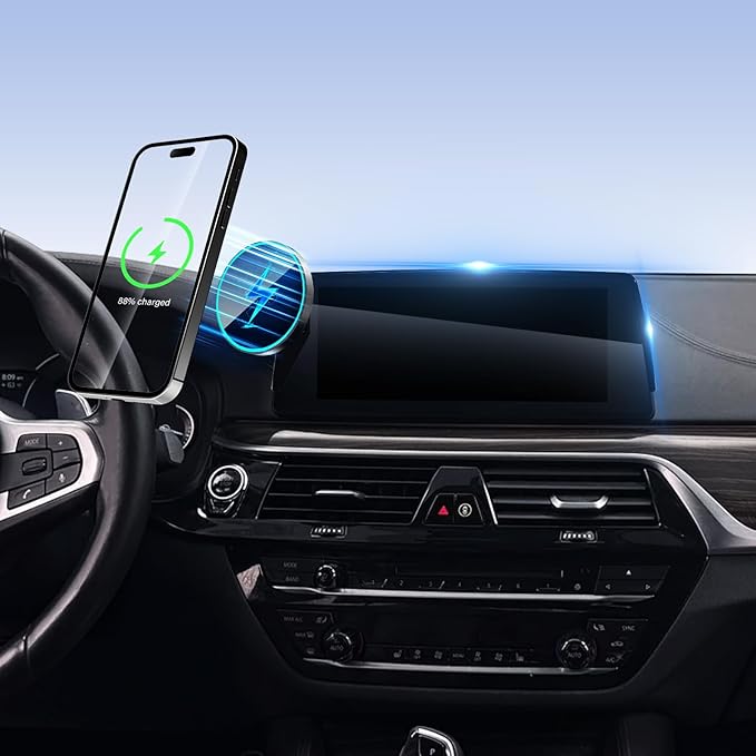 Phone Holder for BMW 5 Series M5 2017 2018 2019 2020 Accessories 10.25-Inch Screen Fixed Clip, Car Magnetic Phone Mount Compatible with MagSafe, Strong Magnets Fast Wireless Charger Cell Phone Base