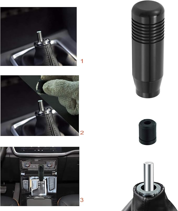 Lunsom Short Weighted Shifter Knob, Aluminum Alloy Shifter Head Lever Shifting Handle Car Gear Stick Knobs with 3 Adapters Fit Most Auto Manual Transmission Vehicle
