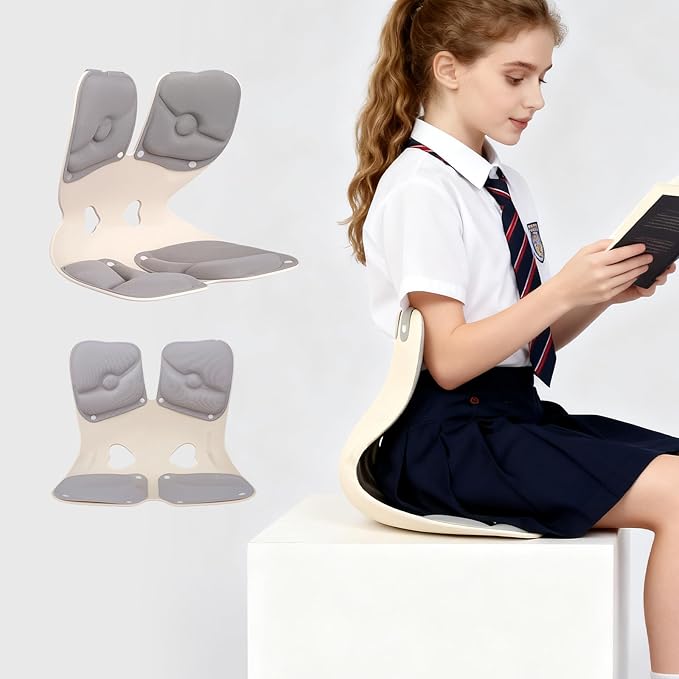 Ergonomic Back and Lumbar Support Pillow for Office Chair, Legless Floor Chairs with Back Support and Detachable Cushion, Office Chair Posture Corrector for Kids, Trumpet