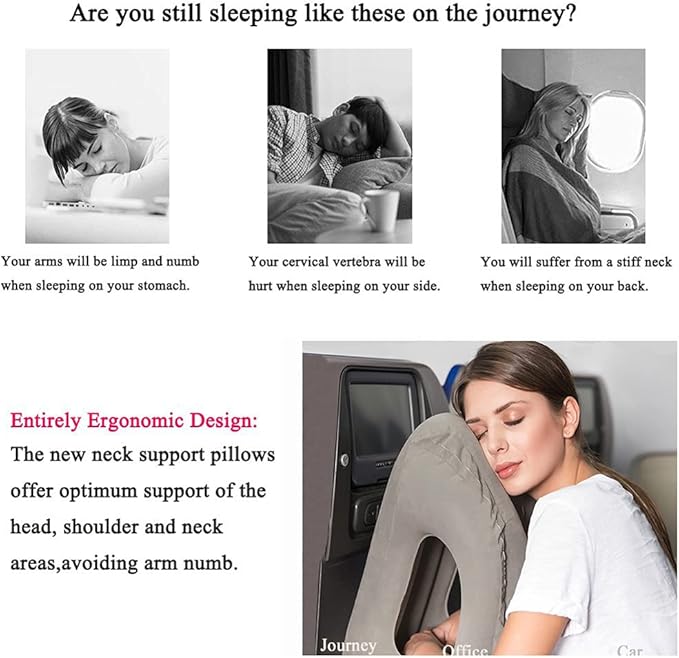 Inflatable Travel Pillows for Airplane, Blow Up Neck Pillow for Sleeping, Airplane Travel Essentials for Long Flight Support Head, Neck and Lumbar, Used for Car/Bus/Train/Office Rest, Adults Kids