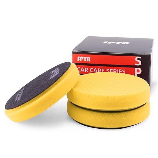 Yellow T80 High-Cut Foam Polishing Pad, 3Pcs 5.5 Inch Buffing Polishing Pads for 125mm Backing Plate Buffing Sponge for Car Buffer Polisher Compounding, Polishing and Waxing -FPTSS5Y-3