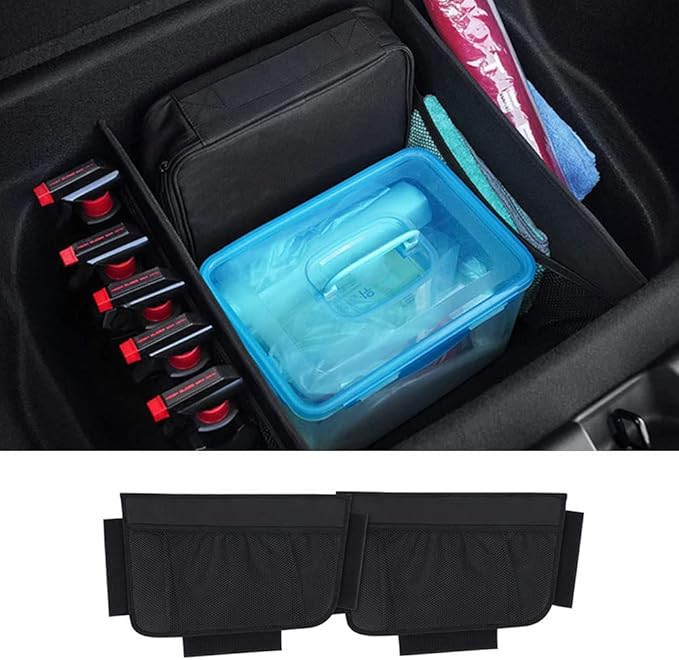 Rear Trunk Organizer, Rear Trunk Organizer Storage with Mesh Pocket Dividers, Sturdy Car Organizer for Car Accessories, Groceries, Cargo, Compatible with Tesla model Y, Model 3