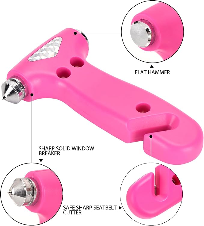2 Pack Car Safety Hammer, Pink Emergency Escape Hammer with Window Breaker and Seatbelt Cutter for women,Interior Car Safety Escape Tool Accessories