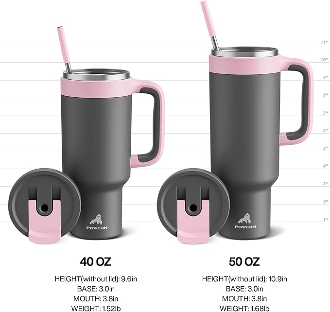 POWCAN 40 oz Tumbler with Handle, 2-in-1 Straw and Sip Lid, Leakproof, Dishwasher Safe, Insulated Stainless Steel Travel Coffee Mug, Keeps Cold for 34 Hours, Fits in Car Cup Holder (Rebellion)