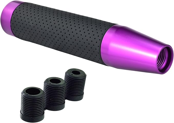 Lunsom Weighted Shifter Knob, Leather Aluminum Alloy Long Shift Stick Handle Shifting Lever Head Fit for Most Manual Transmission Vehicle (Purple-1)