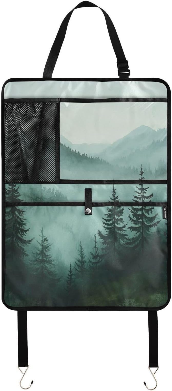 Green Mountains and Pine Trees 3500 2 Pack Backseat Car Organizer with Storage Pockets Seat Back Organizers for Kids Kick Mats Backseat Protector Automotive