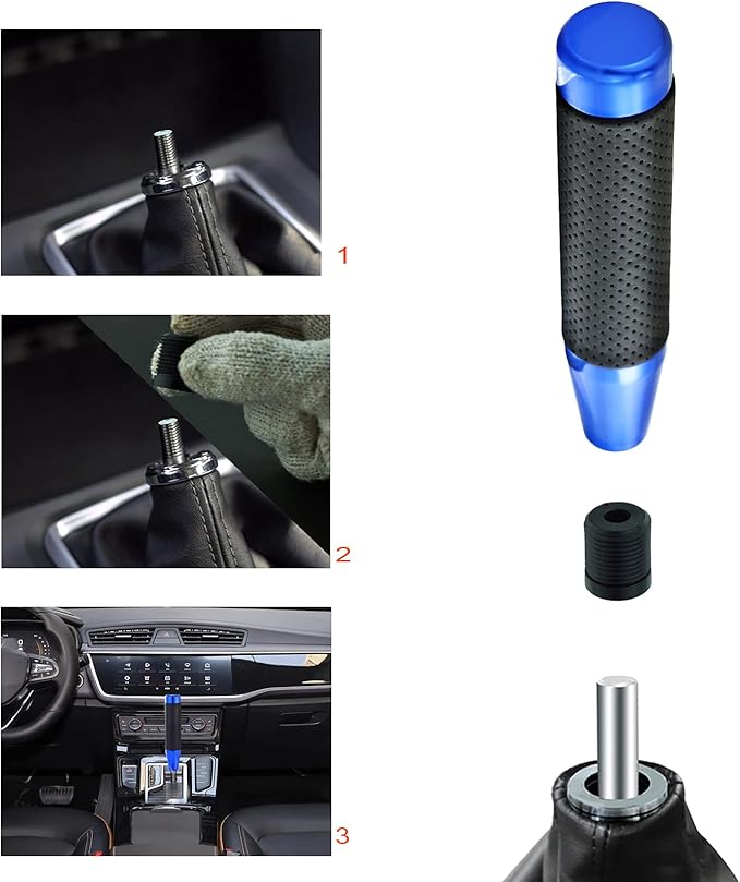 Lunsom Metal Shifter Knob Leather Aluminum Alloy Long Stick Gear Handle Lever Head Fit Most Manual Transmission Car (Blue)