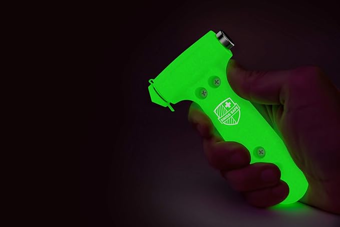 Swiss Safe Durable 5-1 Car Safety Hammer Window Breaker Breaker Tool w/Seatbelt Cutter - Emergency Escape Glass Hammer - Truck, Car Safety Essentials & Accessories - Glow, 1 Pack