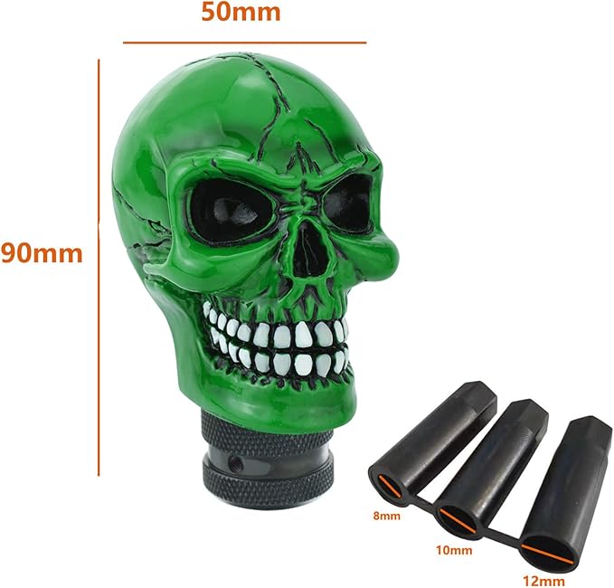 Lunsom Skull Gear Stick Shifter Knob, Resin Gear Shift Head Shifting Stick Handle Car Transmission Fit Automatic Manual Vehicle (Green)