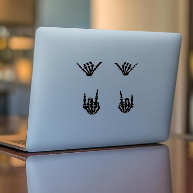 (4PCs) Skeleton Hand Decal Set Black Vinyl Stickers Waterproof Durable Easy to Apply Rock On Hang Loose Skeleton Hand Car Truck Bumper Laptop Window Decoration 3 Inches (Black)