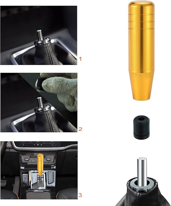 Lunsom 5" Aluminum Gear Lever Shifter Knob Long Alloy Shift Stick Handle Car Automatic Shifting Head Fit Most Manual Transmission Vehicles (Gold)