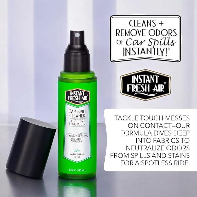Advanced CAR SPILL Upholstery Cleaner & Odor Eliminator, Car Interior Cleaner with NoxBan & Natural Enzymes, Safe for Pets & Family, Ideal for Cars, Boats, RVs, Vanilla Scent 4 Oz. - INSTANT FRESH AIR