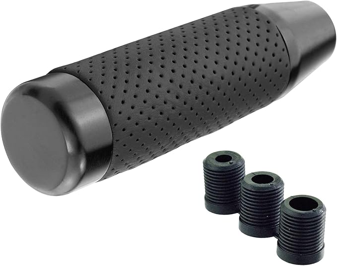 Lunsom Weighted Shifter Knob, Leather Aluminum Alloy Long Shift Stick Handle Shifting Lever Head Fit for Most Manual Transmission Vehicle (Black)