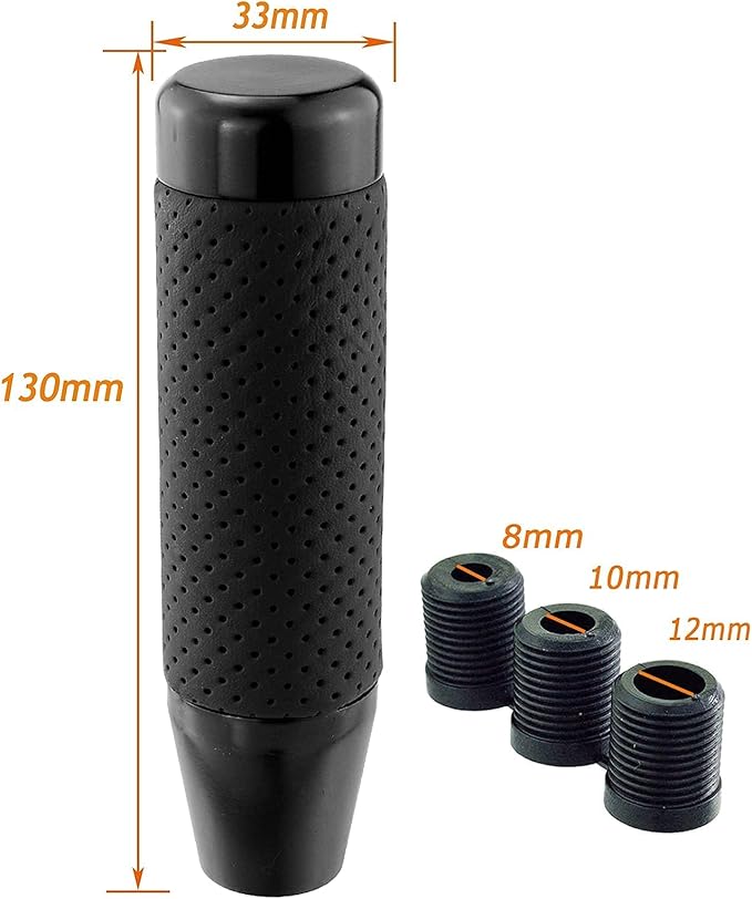 Lunsom Weighted Shifter Knob, Leather Aluminum Alloy Long Shift Stick Handle Shifting Lever Head Fit for Most Manual Transmission Vehicle (Black)