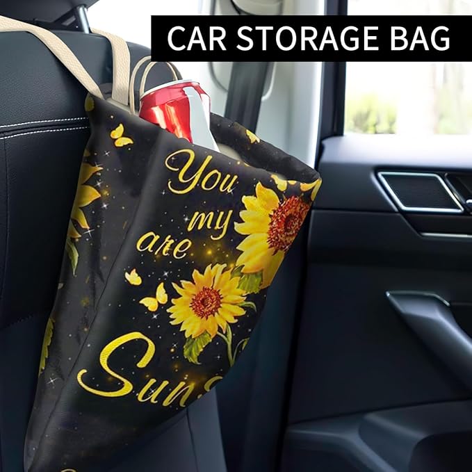 Car Trash Can, Cute Car Trash Bag, Hanging Car Organizer and Storage Bag, Trash Bin for Car Accessories, Vehicle, Travelling, Camping Cute Sunflower