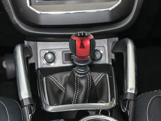 Lunsom 5 Speed Shifter Head Knob Leather Ball Gear Shift Stick Lever Handle Fit Most Manual Transmission Car (Red)