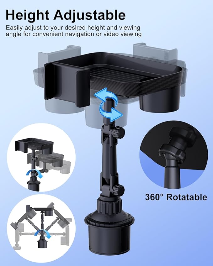 3 in1 Car Cup Holder Expander with 360° Rotation Phone Mount, Multifunctional Car Food Tray for Eating, Drinking, and Phone Mounting, Ideal for Travel, Auto, Trucker & Daily Driving