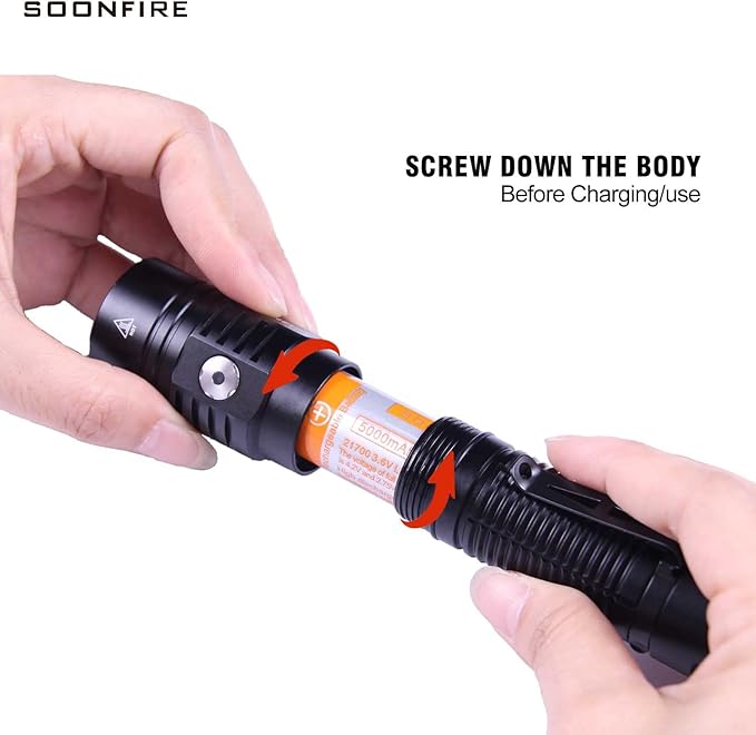 E15 2000 Lumens Led Super Bright Flashlight, Compact High Lumens Light, Powered by Pre-Installed Rechargeable Battery for Emergency, EDC and Searching