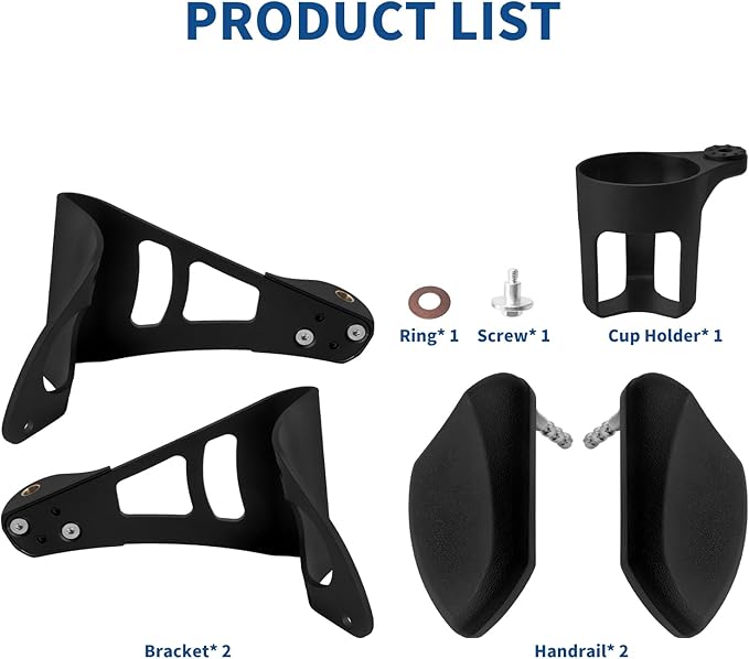 Adjustable Passenger Armrests with Cup Holder for Motorcycle Accessory Compatible with Harley Touring Electra Glide Road Glide Ultra Tri Glide 2014-2024 (Black)