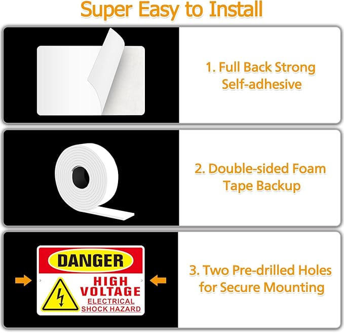 Danger High Voltage Sign, (2 Pack) Self Adhesive Aluminum Metal Electrial Shock Hazard Signs for Indoor Outdoor Use, Rust Free and Reflective Sticker (9 x 6 inches, Red/Yellow)