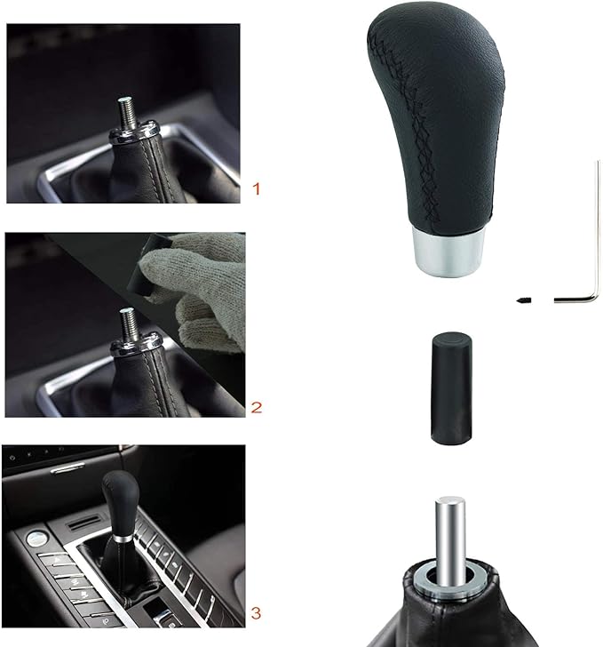 Lunsom Leather Car Shifting Head Type R Alloy Most Car Gear Shift Lever Knob Shifter Stick Handle Heads Fit Most Transmission Manual Vehicle (Black)