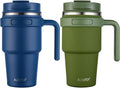 ALOUFEA 20 oz Insulated Coffee Mug Tumbler with Handle, Stainless Steel Travel Mug Tumbler with Lid and Straw,Double Wall Vacuum Leak Proof Ice Coffee Thermal Cup, Navy and Army Green